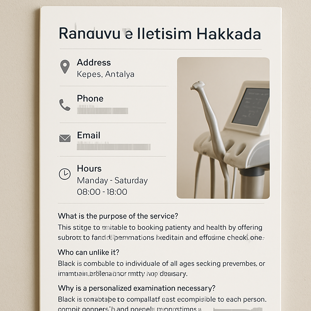 Randevu ve İletişim Hakkında Kepez Antalya Diş Kliniği - Pazartesi-Cumartesi 09:00-19:00 Detayları